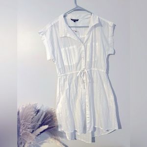 NWOT White Button down dress with elastic drawstring waist.